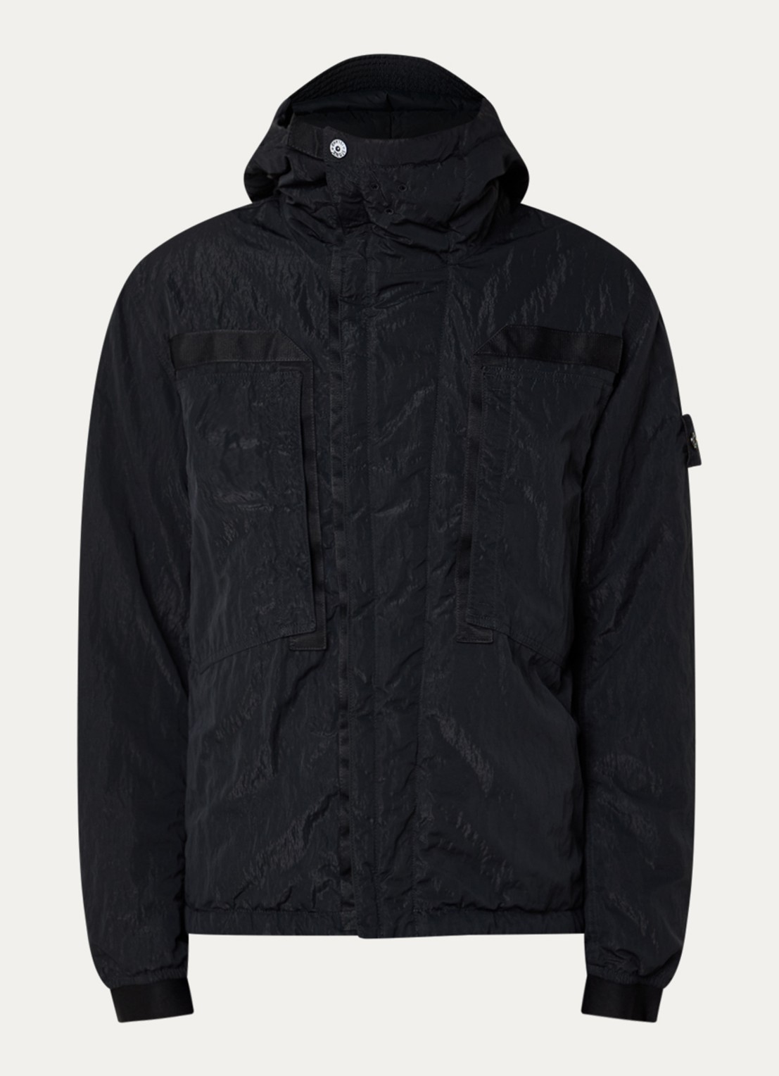 Stone Island S0405 jack met capuchon en logo - voorkant 4 zwart