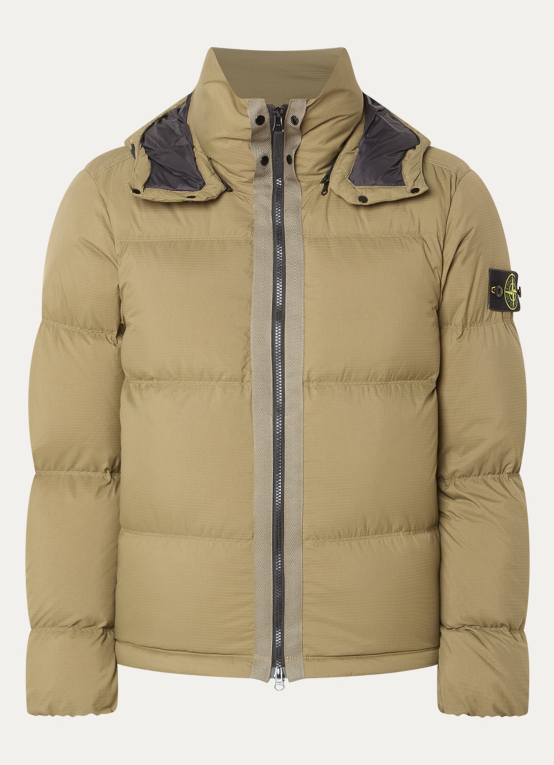 Stone Island S0483 puffer jacket met donsvulling en afneembare capuchon - voorkant 2 legergroen