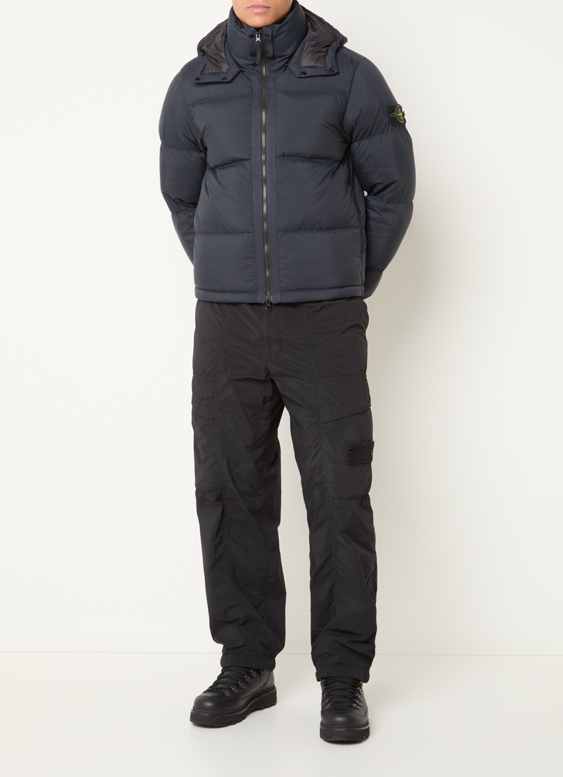 Stone Island S0483 puffer jacket met donsvulling en afneembare capuchon - voorkant 3 donkerblauw