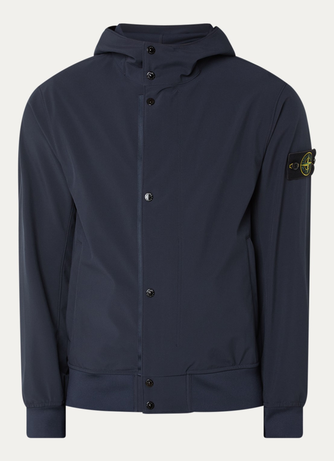 Stone Island S0A22 softshell jack met capuchon en ritszakken - voorkant 4 donkerblauw