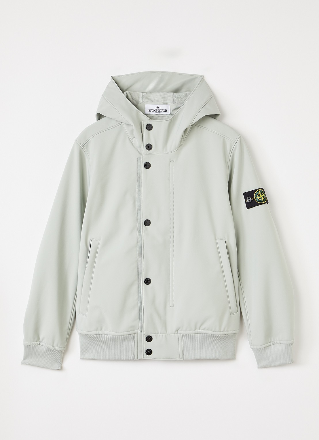 Stone Island S0A22 softshell jack met logo en waterafstotende coating - voorkant lindegroen