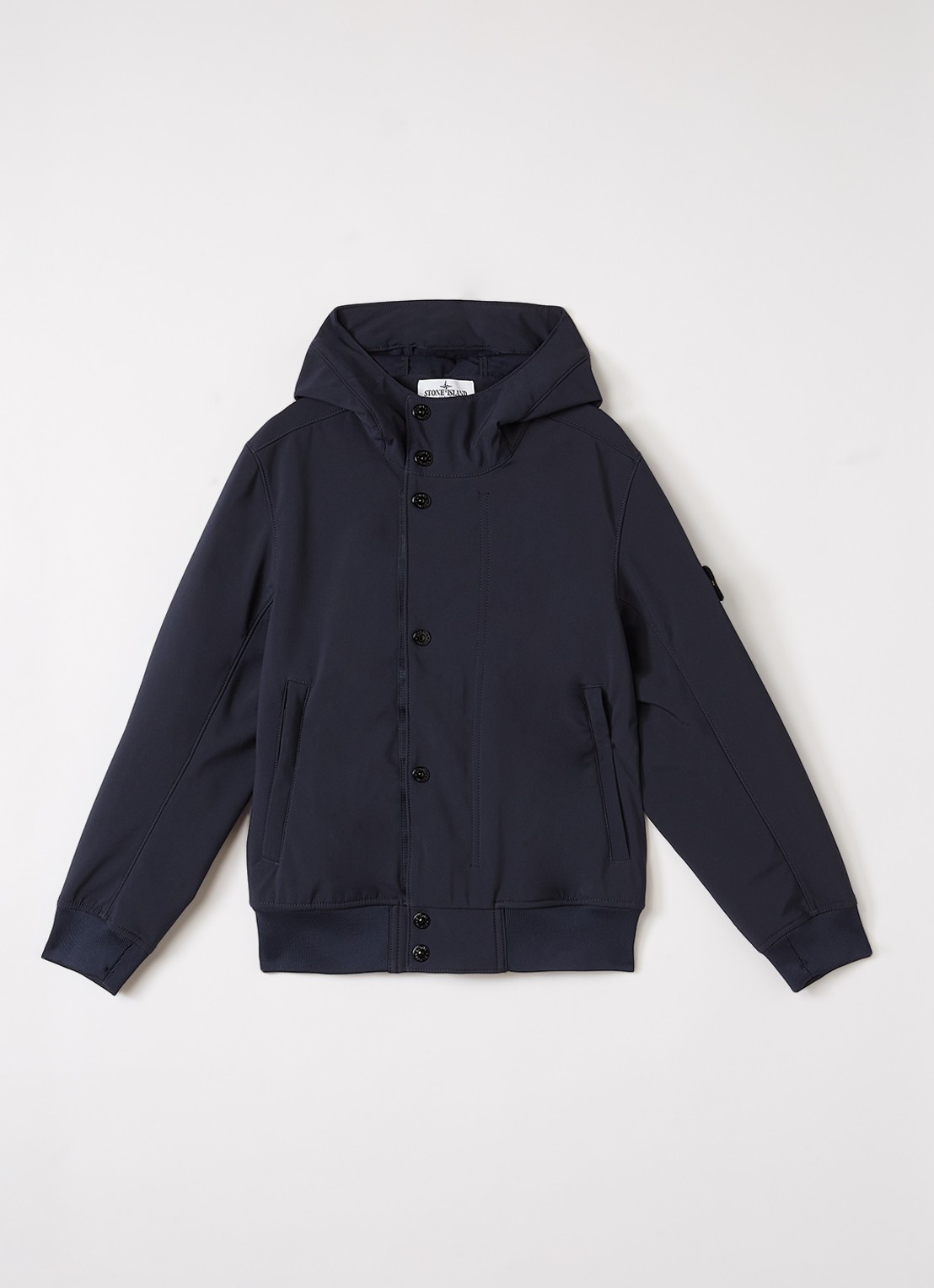 Stone Island S0A22 softshell jack met logo en waterafstotende coating - voorkant 2 donkerblauw