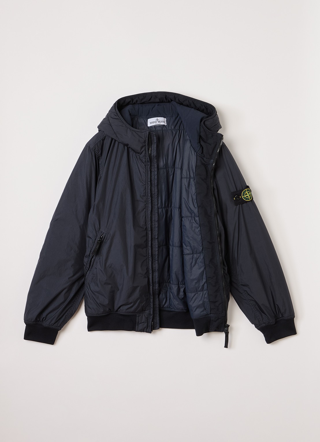 Stone Island S0A23 gewatteerd bomberjack met capuchon - voorkant 3 donkerblauw