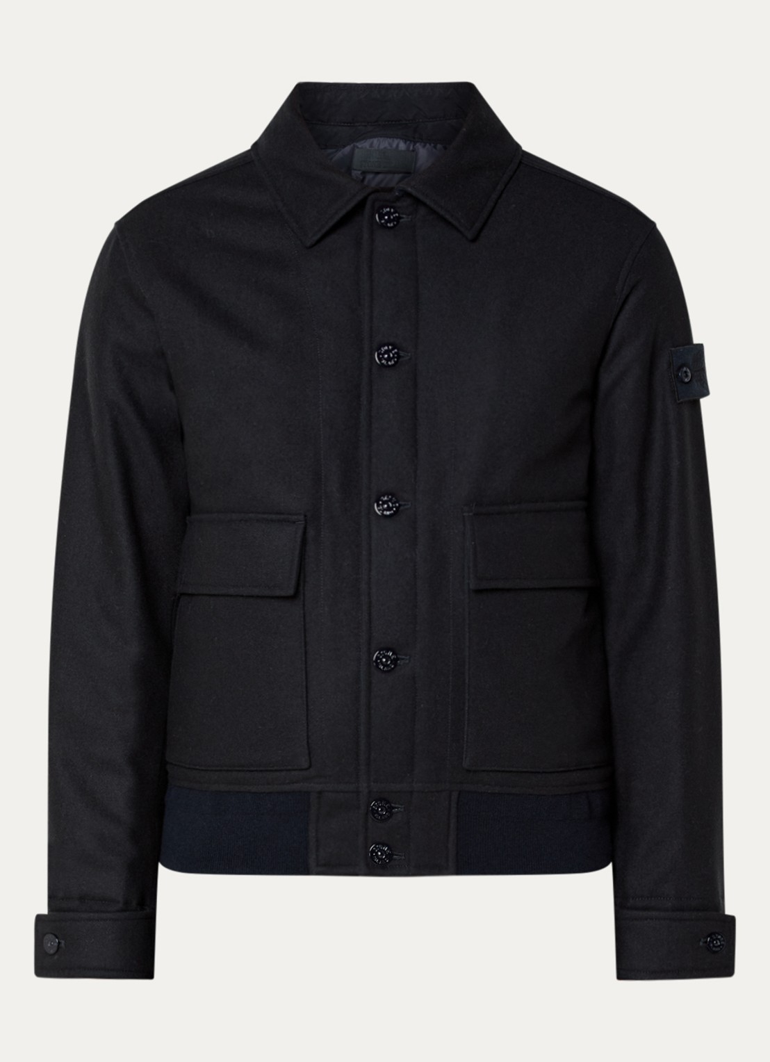 Stone Island S0F24 jack in wolblend met opgestikte zakken - voorkant 5 donkerblauw