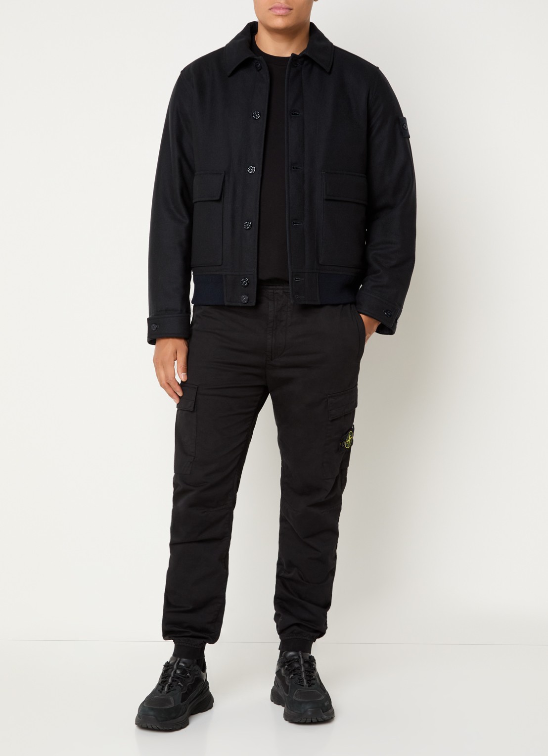 Stone Island S0F24 jack in wolblend met opgestikte zakken - voorkant 6 donkerblauw