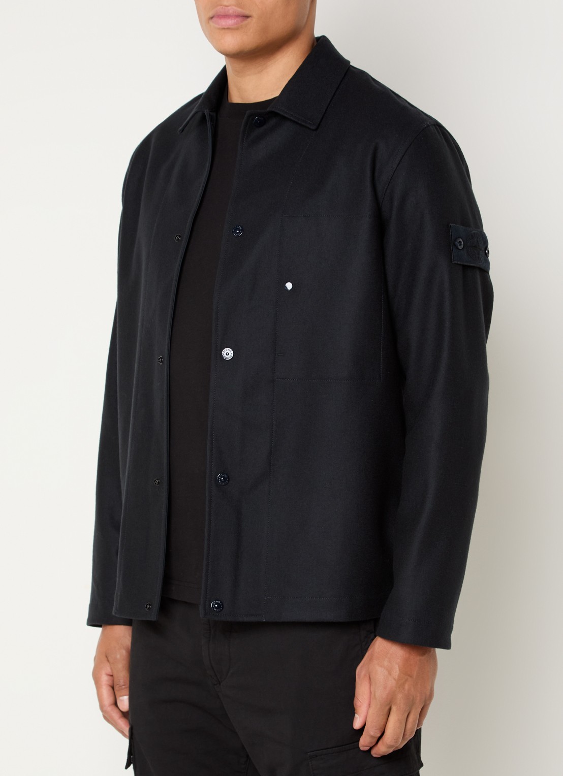 Stone Island S0F24 overshirt in wolblend - detail 4 donkerblauw