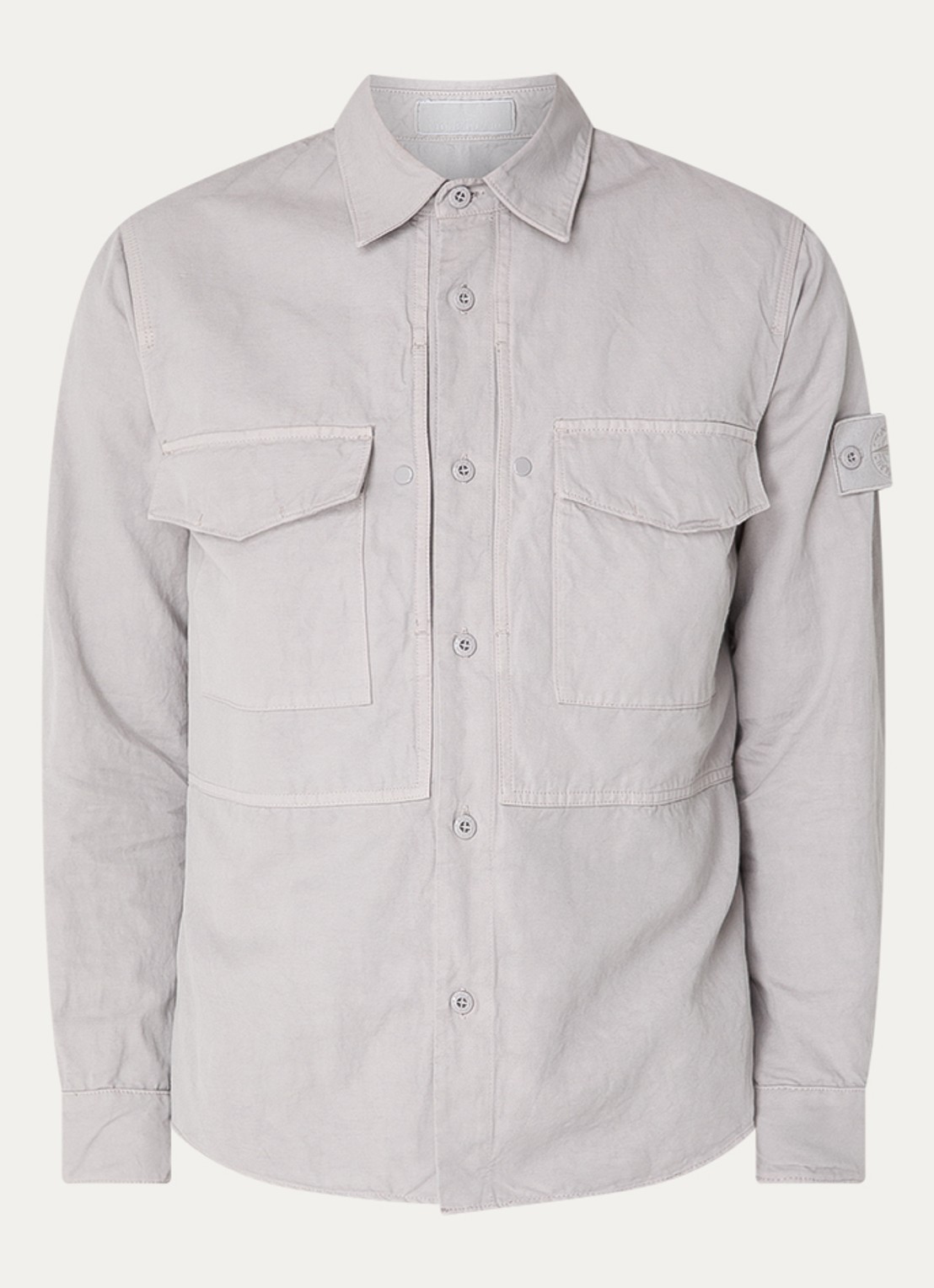Stone Island S0F36 overshirt met borstzakken en logo - voorkant grijs