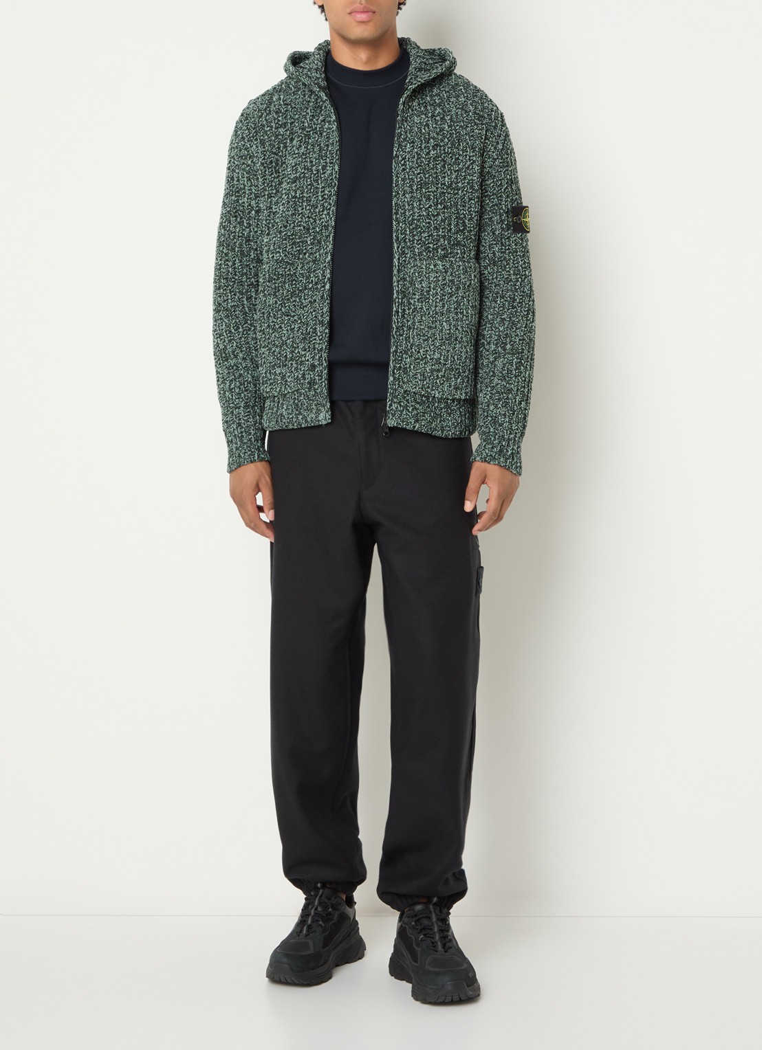 Stone Island S0N16 hoodie van badstof - voorkant 2 groen