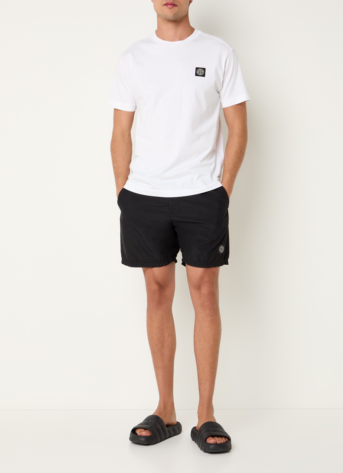 Stone Island Zwemshorts met logo en steekzakken - voorkant 4 zwart