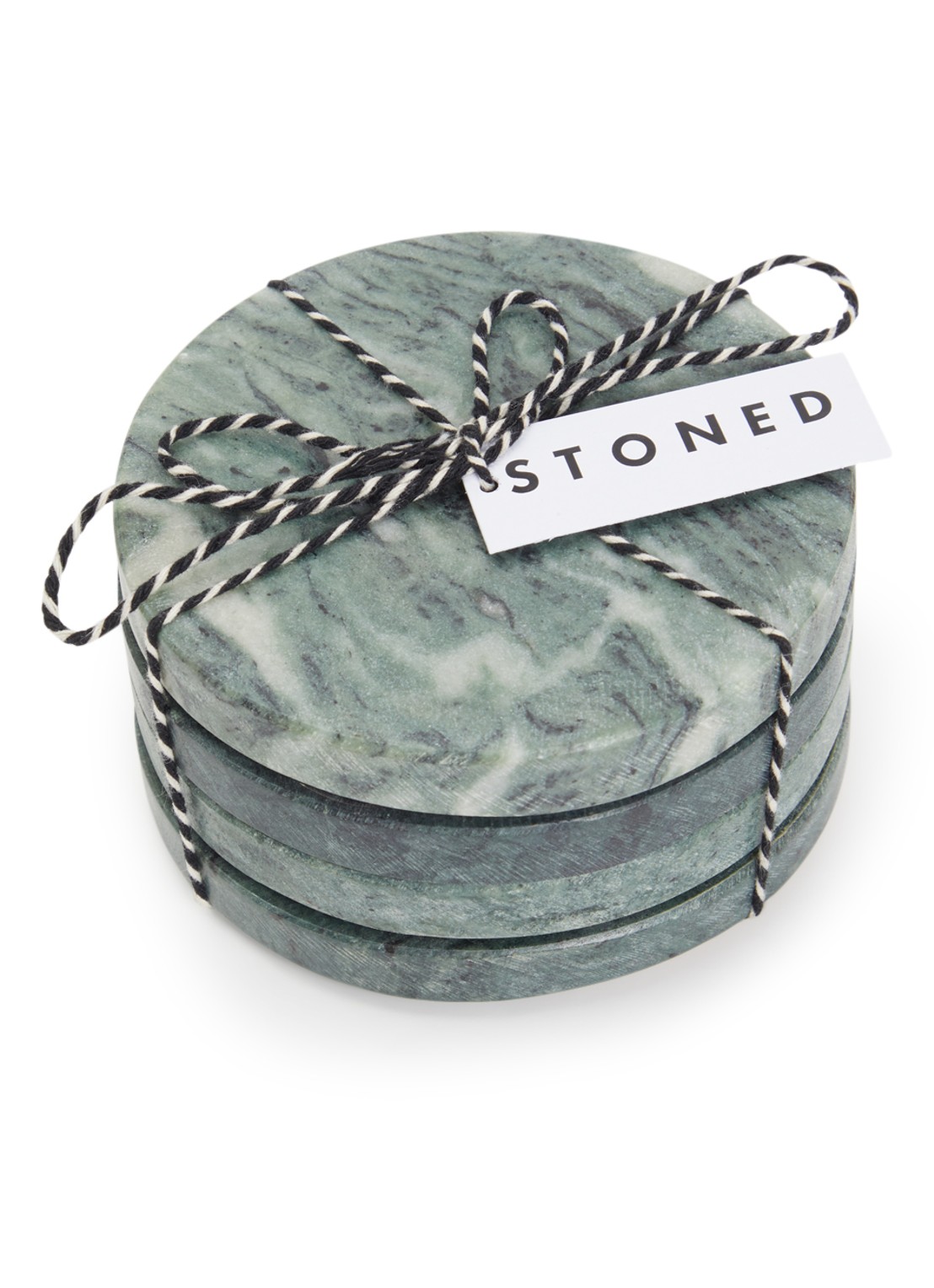 Stoned Marmer onderzetter 11 cm set van 4 - voorkant groen
