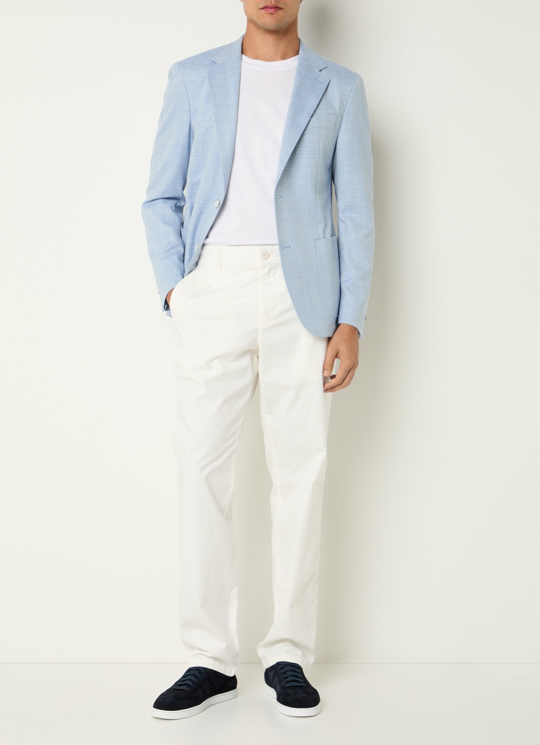 Strellson Acon4 single-breasted blazer met opgestikte zakken - voorkant 4 staalblauw