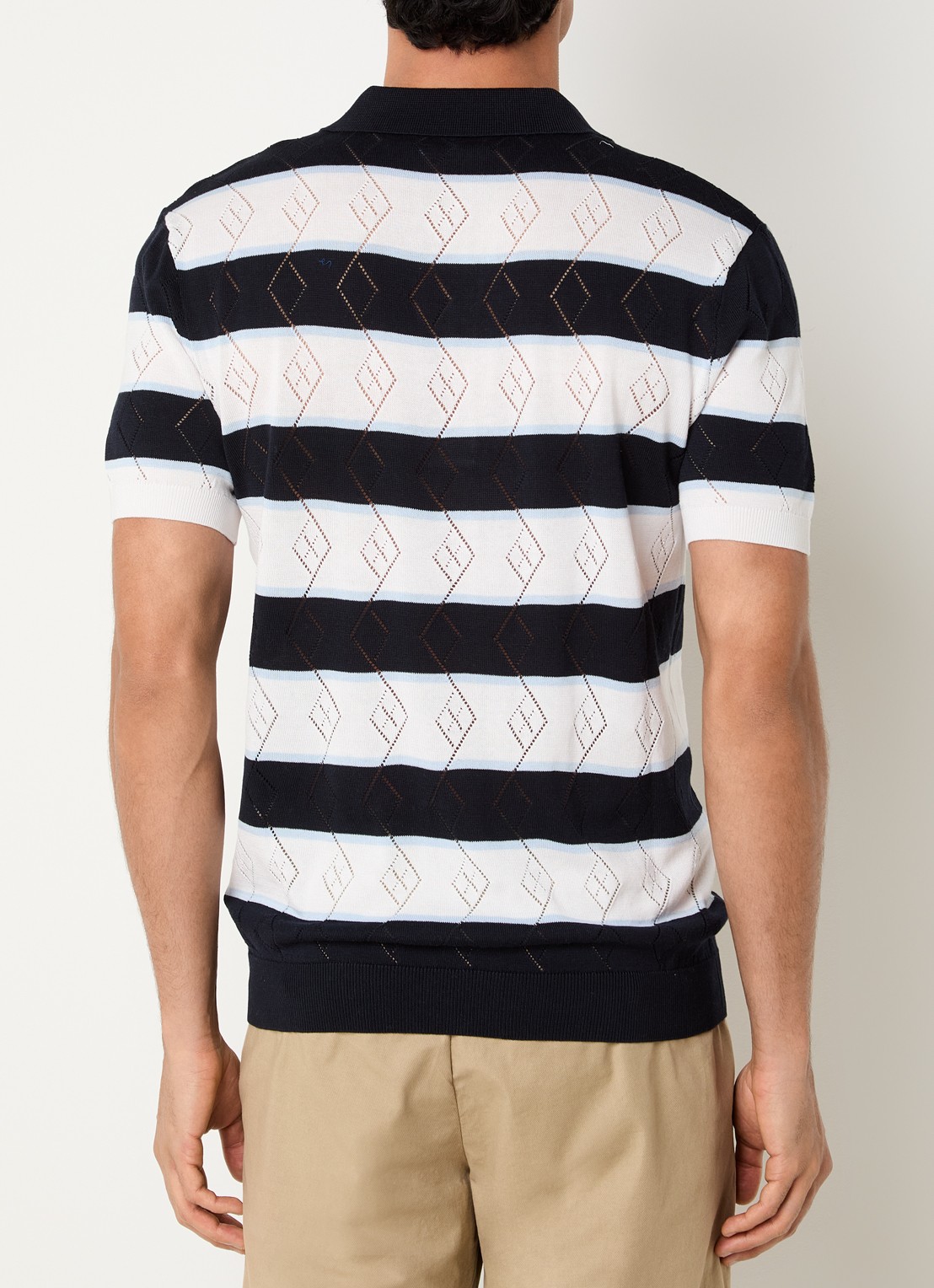 Strellson Adrian regular fit polo met streepprint - achterkant 3 donkerblauw
