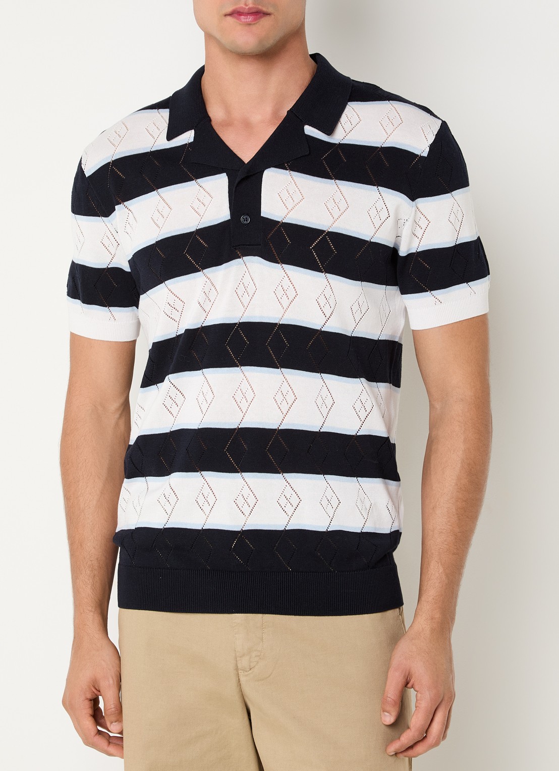 Strellson Adrian regular fit polo met streepprint - detail 4 donkerblauw