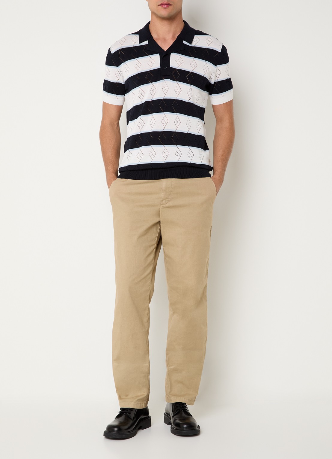 Strellson Adrian regular fit polo met streepprint - voorkant 2 donkerblauw