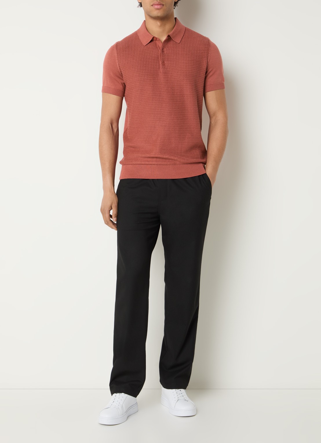 Strellson Adrian regular fit polo van  katoen met structuur - voorkant 2 kersenrood