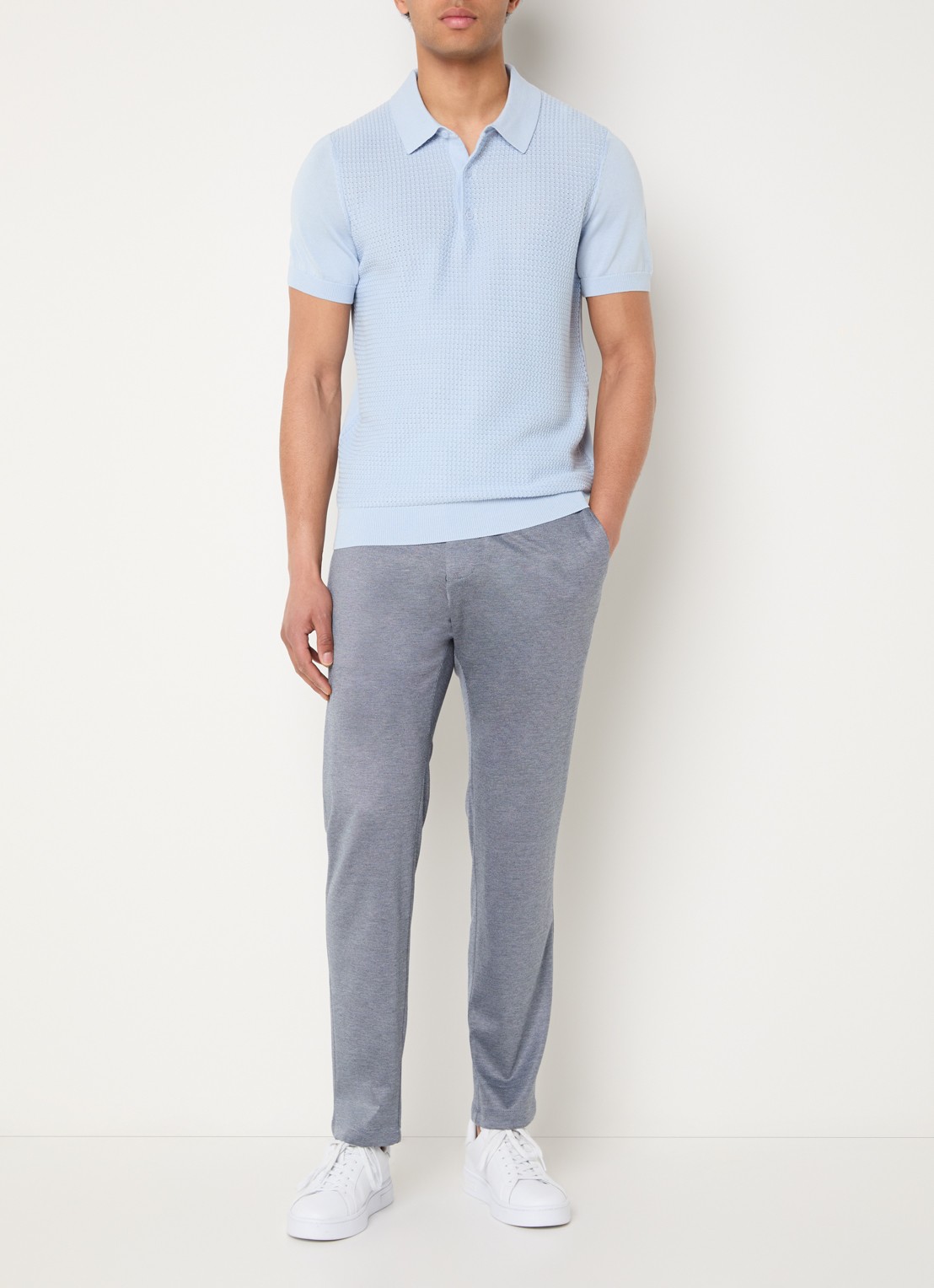 Strellson Adrian regular fit polo van  katoen met structuur - voorkant 3 blauw