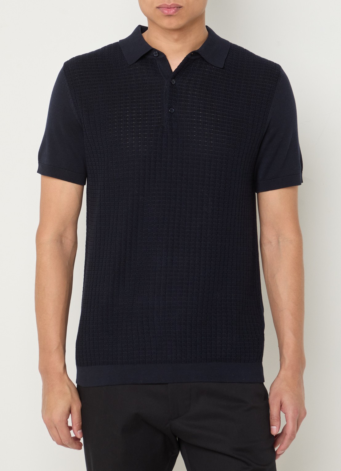 Strellson Adrian regular fit polo van  katoen met structuur - detail 3 donkerblauw