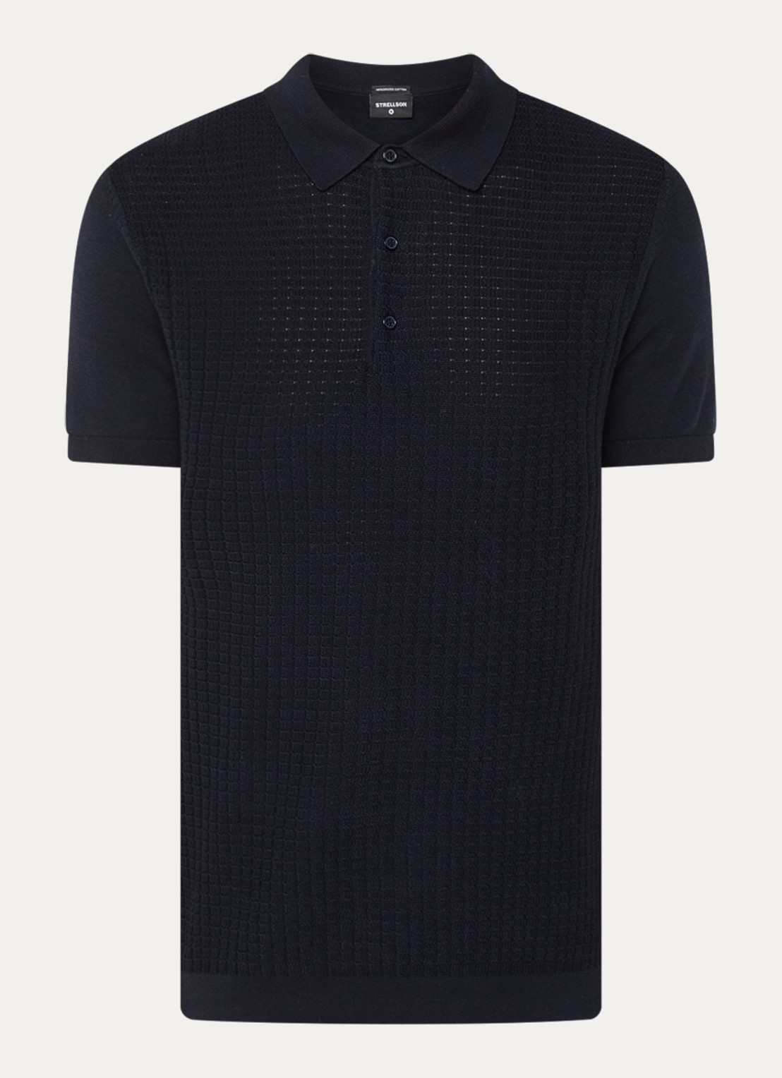 Strellson Adrian regular fit polo van  katoen met structuur - voorkant donkerblauw