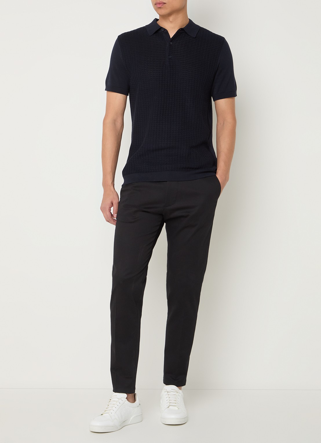 Strellson Adrian regular fit polo van  katoen met structuur - voorkant 2 donkerblauw