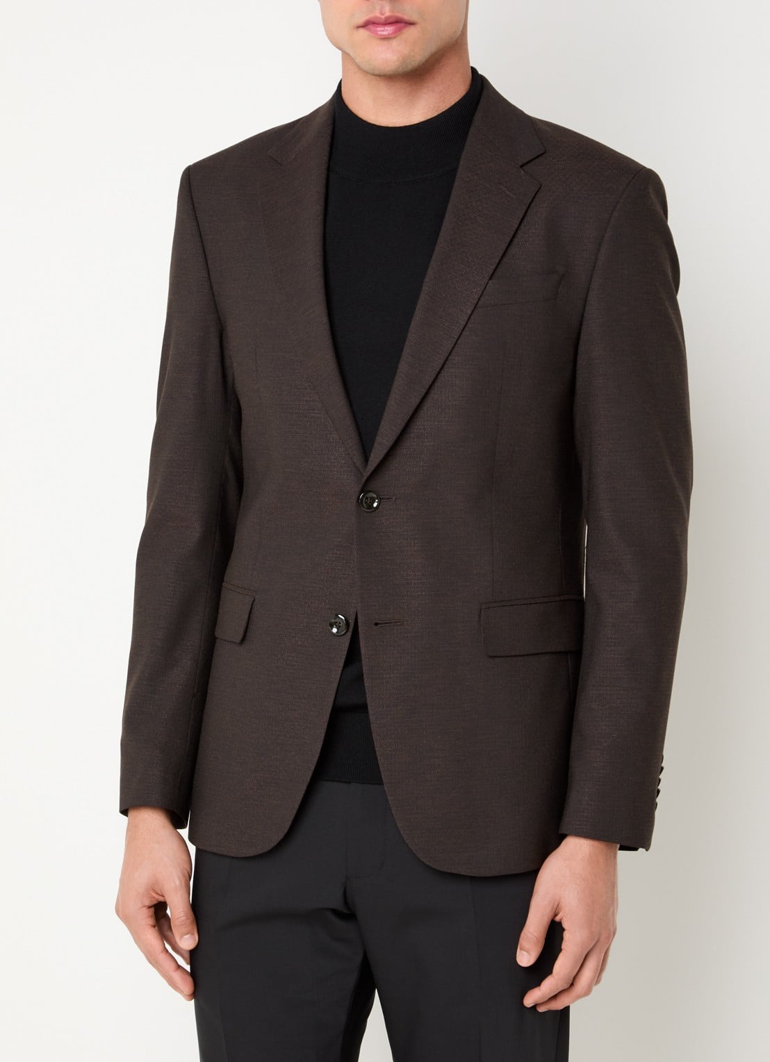 Strellson Aidan regular fit colbert in wolblend met klepzakken - detail donkerbruin