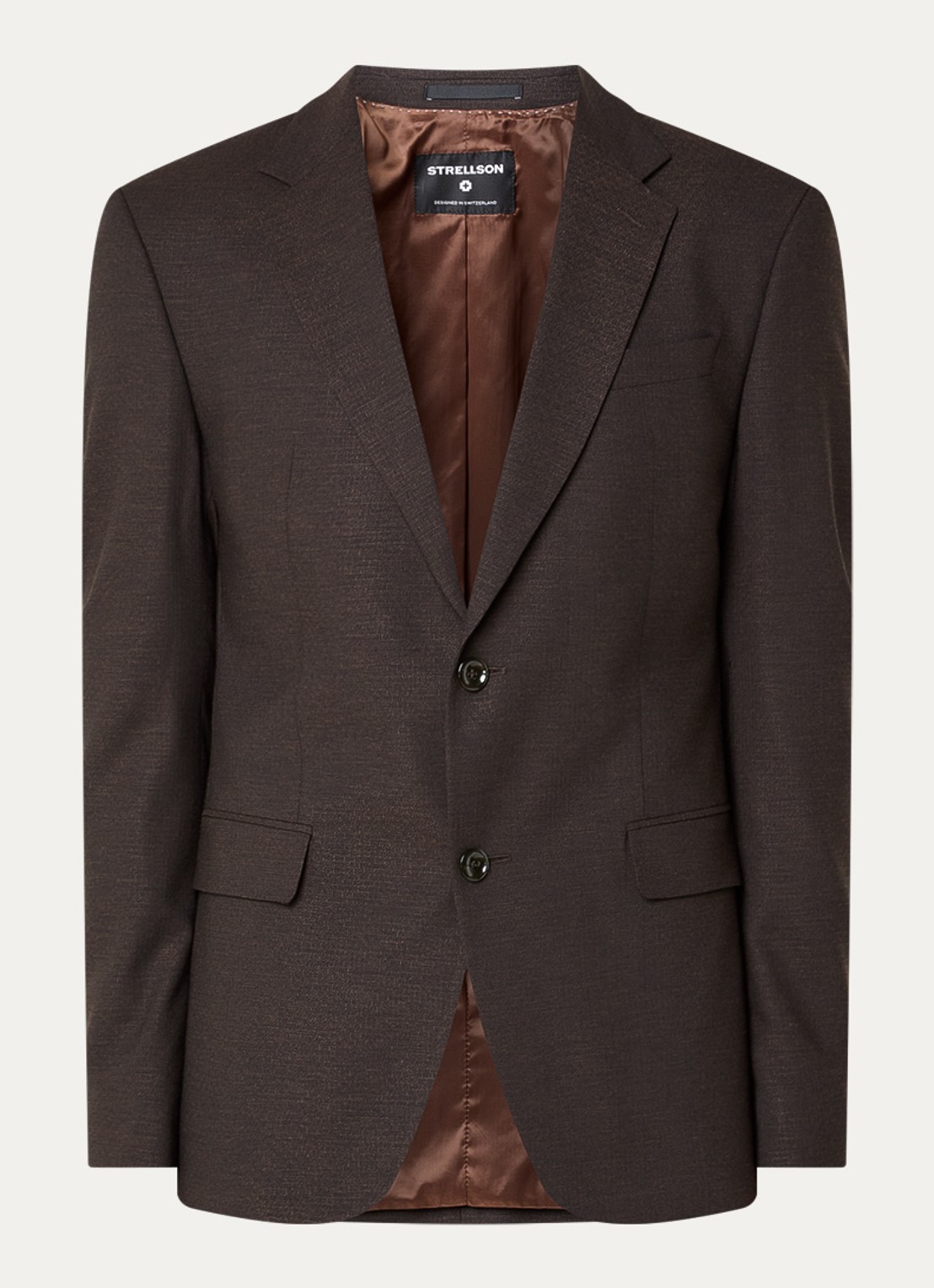 Strellson Aidan regular fit colbert in wolblend met klepzakken - voorkant 4 donkerbruin
