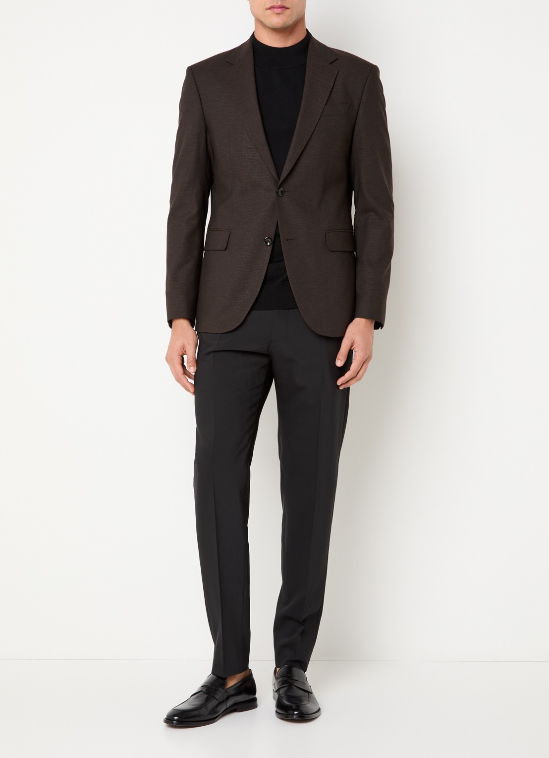 Strellson Aidan regular fit colbert in wolblend met klepzakken - voorkant 5 donkerbruin