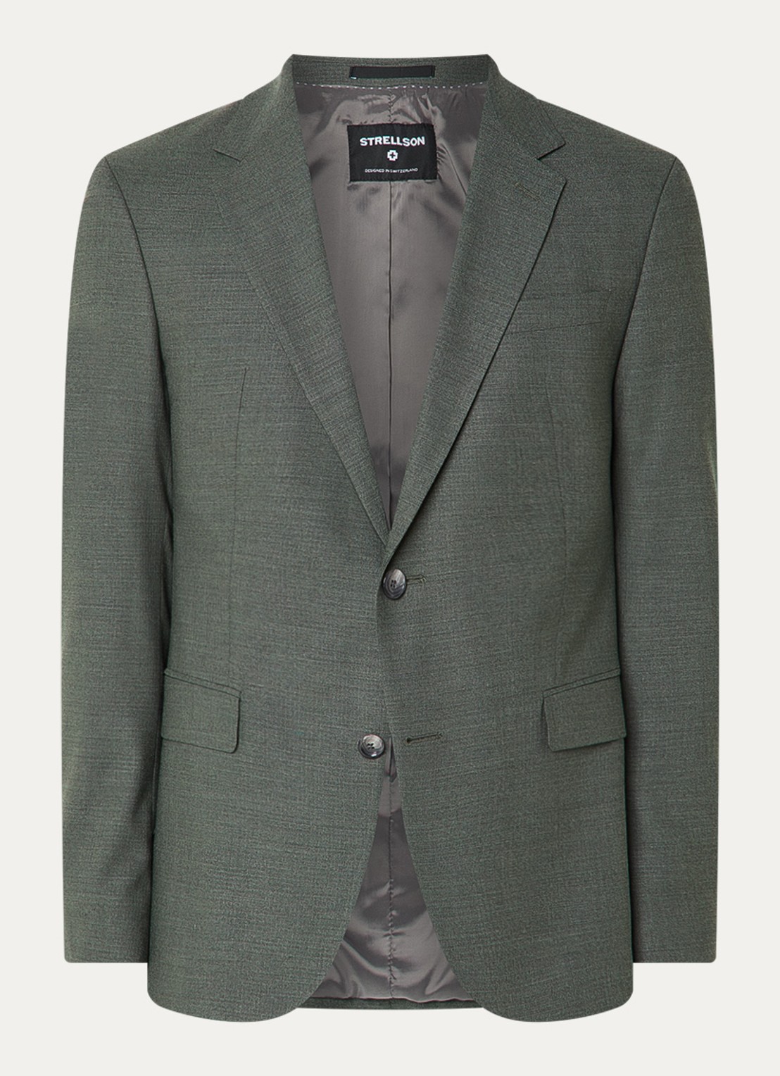 Strellson Aidan regular fit colbert in wolblend met klepzakken - voorkant 5 olijfgroen