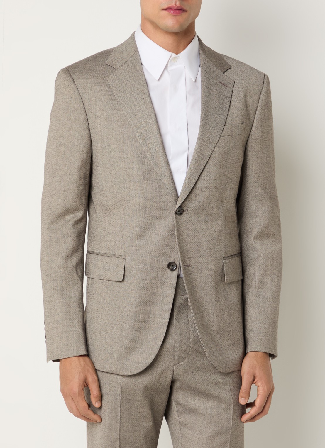 Strellson Aiden regular fit colbert in wolblend met klepzakken - detail donkerbeige
