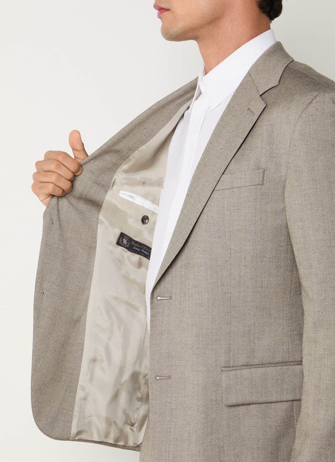 Strellson Aiden regular fit colbert in wolblend met klepzakken - detail 2 donkerbeige