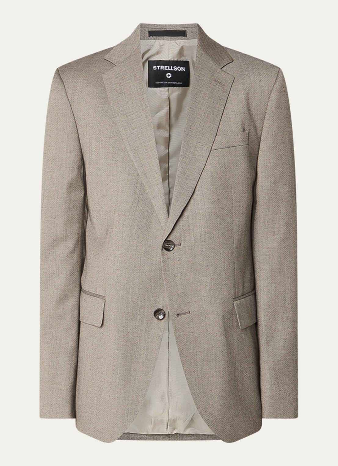 Strellson Aiden regular fit colbert in wolblend met klepzakken - voorkant 5 donkerbeige