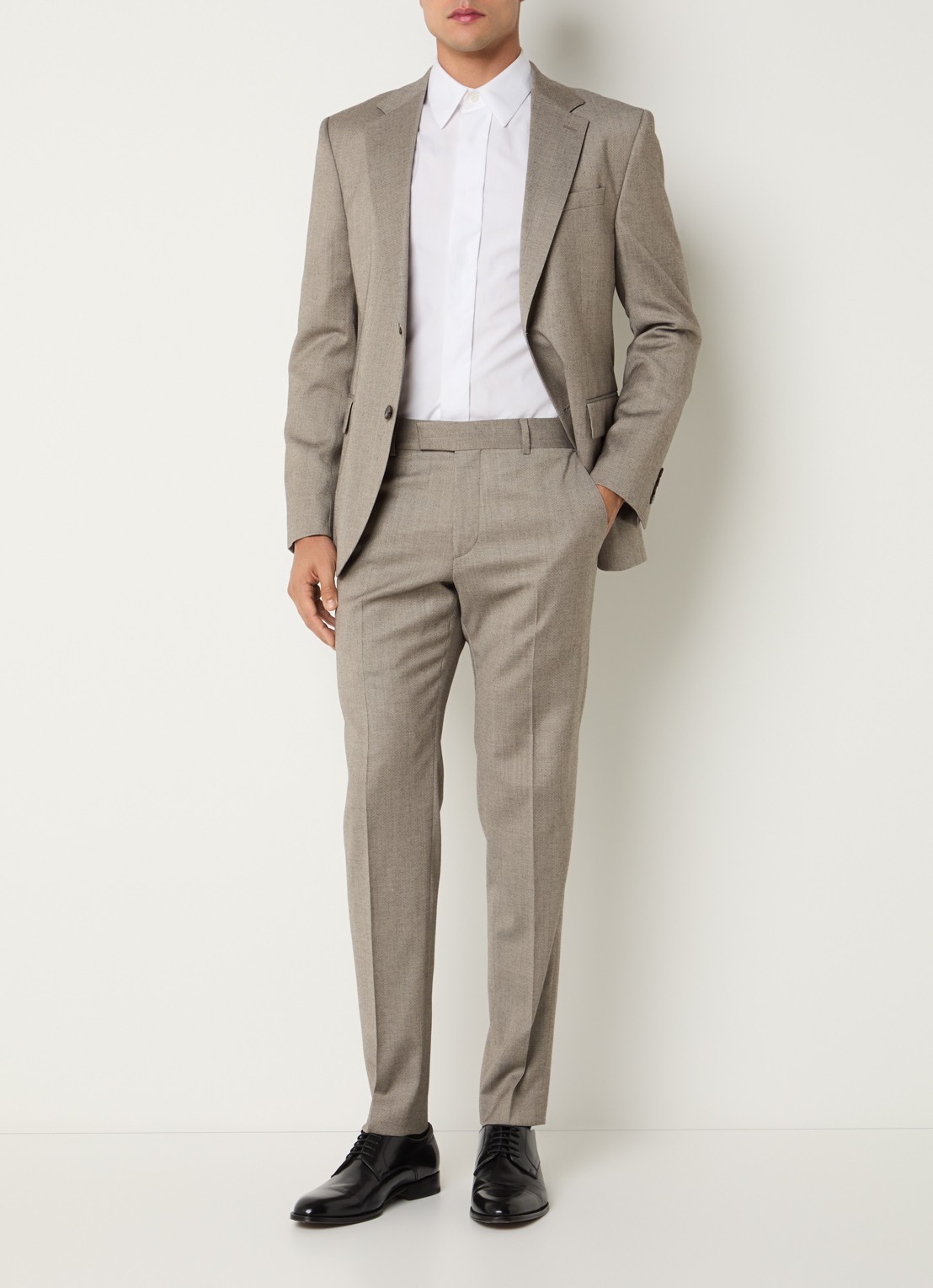 Strellson Aiden regular fit colbert in wolblend met klepzakken - voorkant 6 donkerbeige