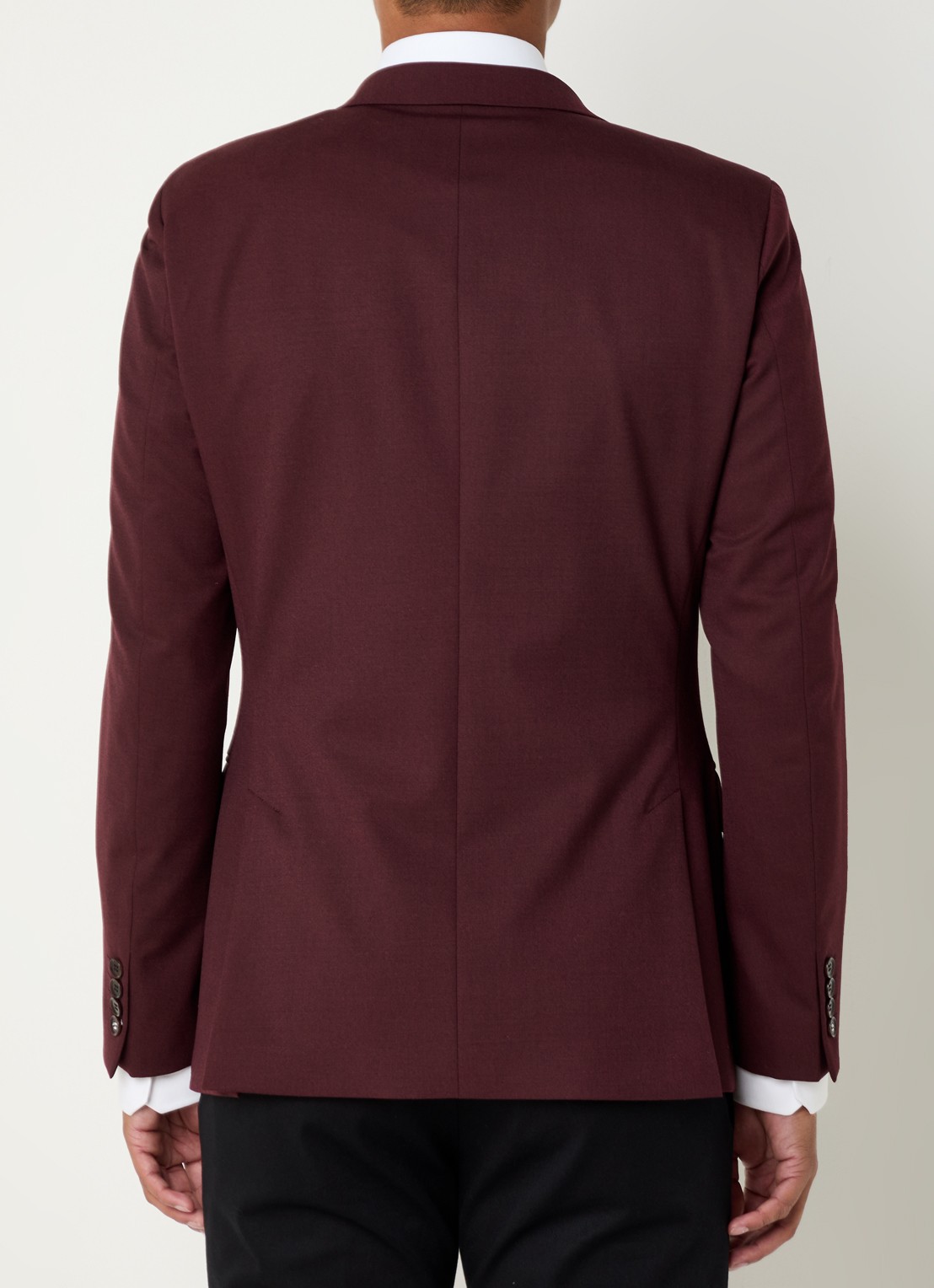 Strellson Alzer slim fit colbert in wolblend met klepzakken - achterkant 5 bordeauxrood