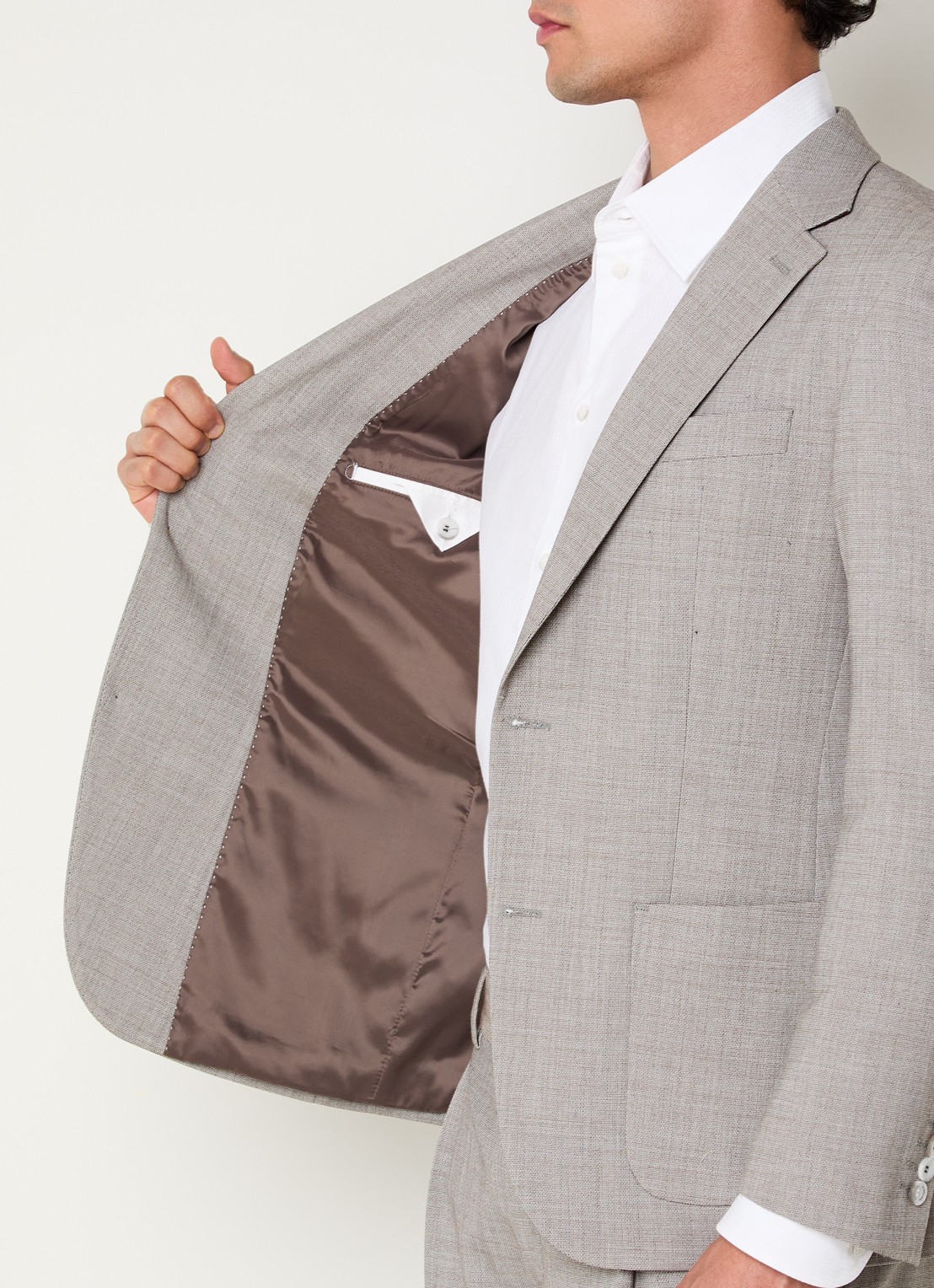 Strellson Arndt slim fit colbert in wolblend met opgestikte zakken - detail 5 lichtbruin