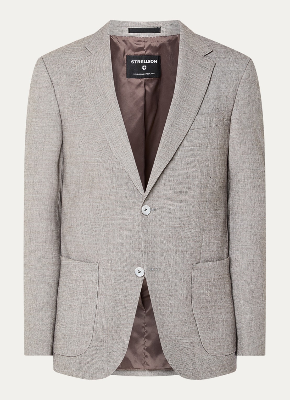 Strellson Arndt slim fit colbert in wolblend met opgestikte zakken - voorkant 2 lichtbruin