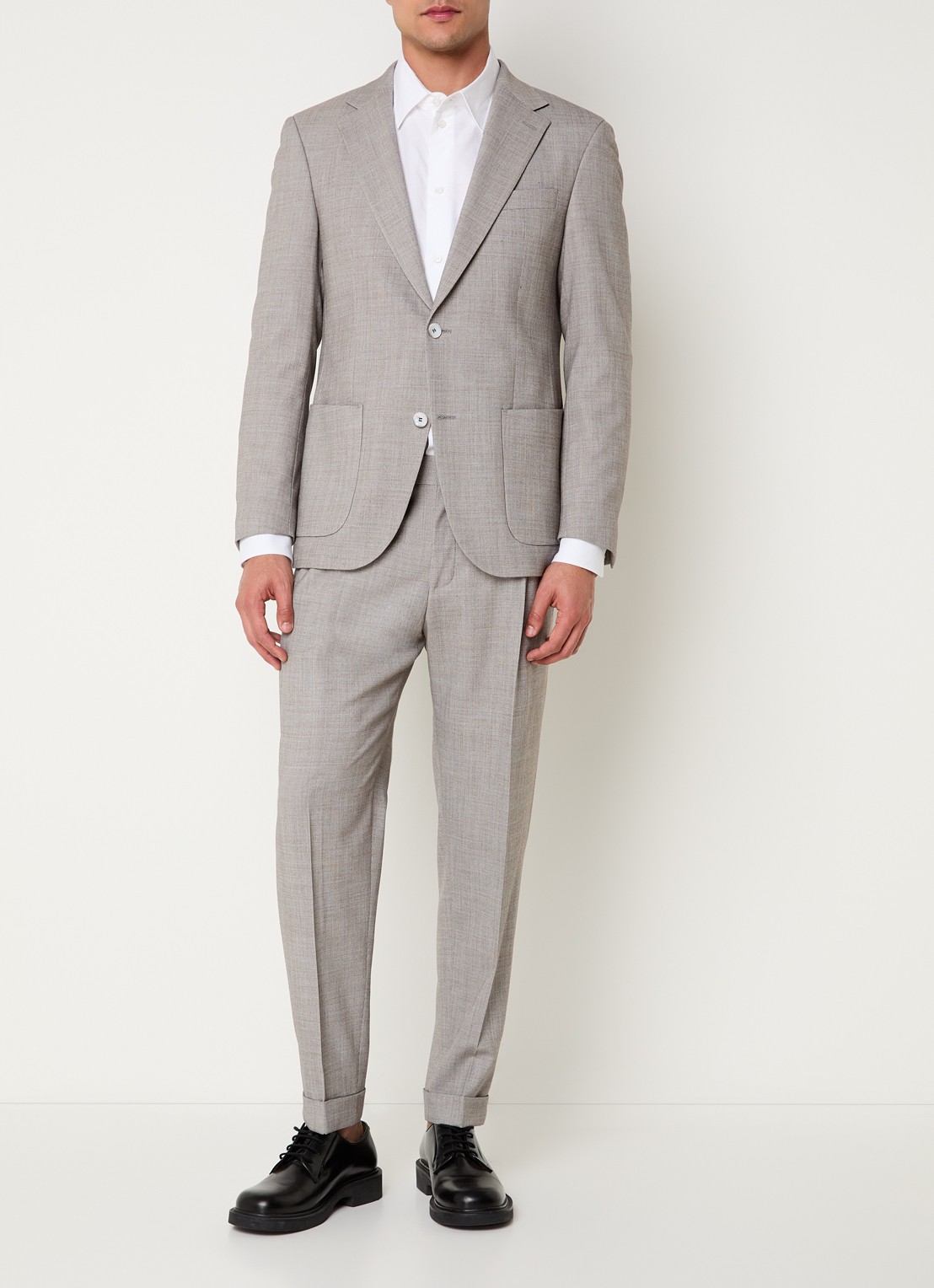 Strellson Arndt slim fit colbert in wolblend met opgestikte zakken - voorkant 3 lichtbruin