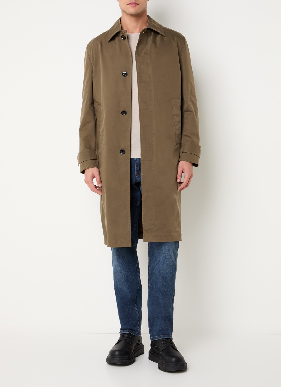 Strellson Barletta trenchcoat met steekzakken en kraag - voorkant 3 mosgroen