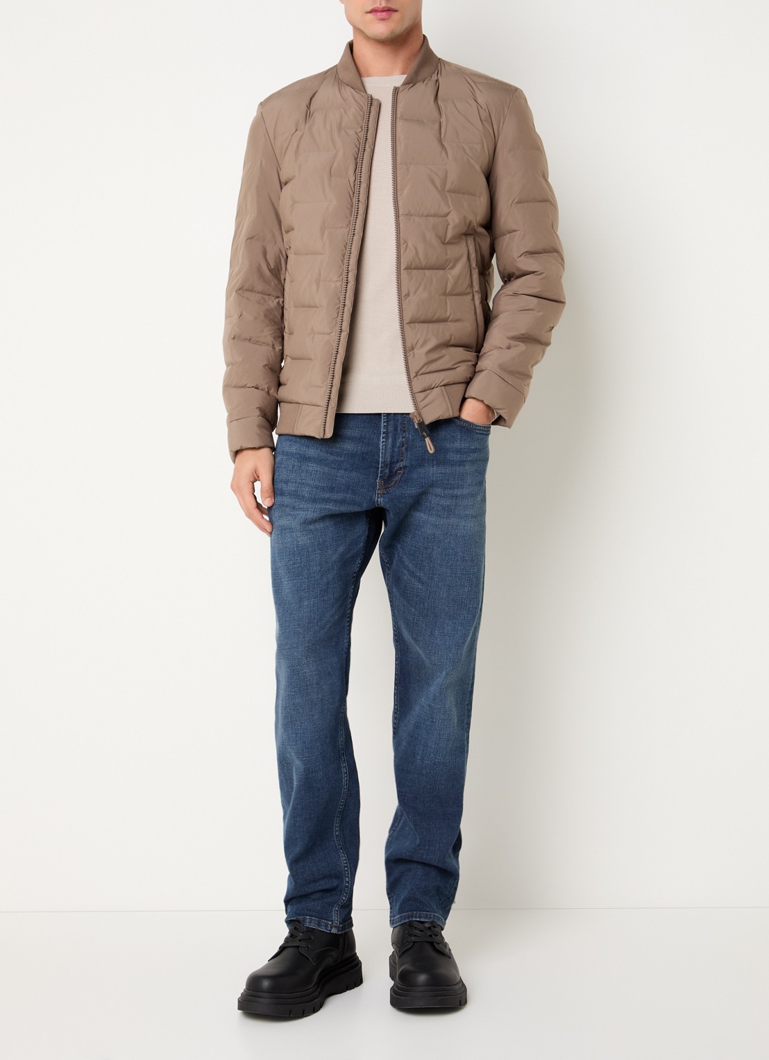 Strellson Clearwater Fused gewatteerd jack met steekzakken - voorkant 4 donkerbeige