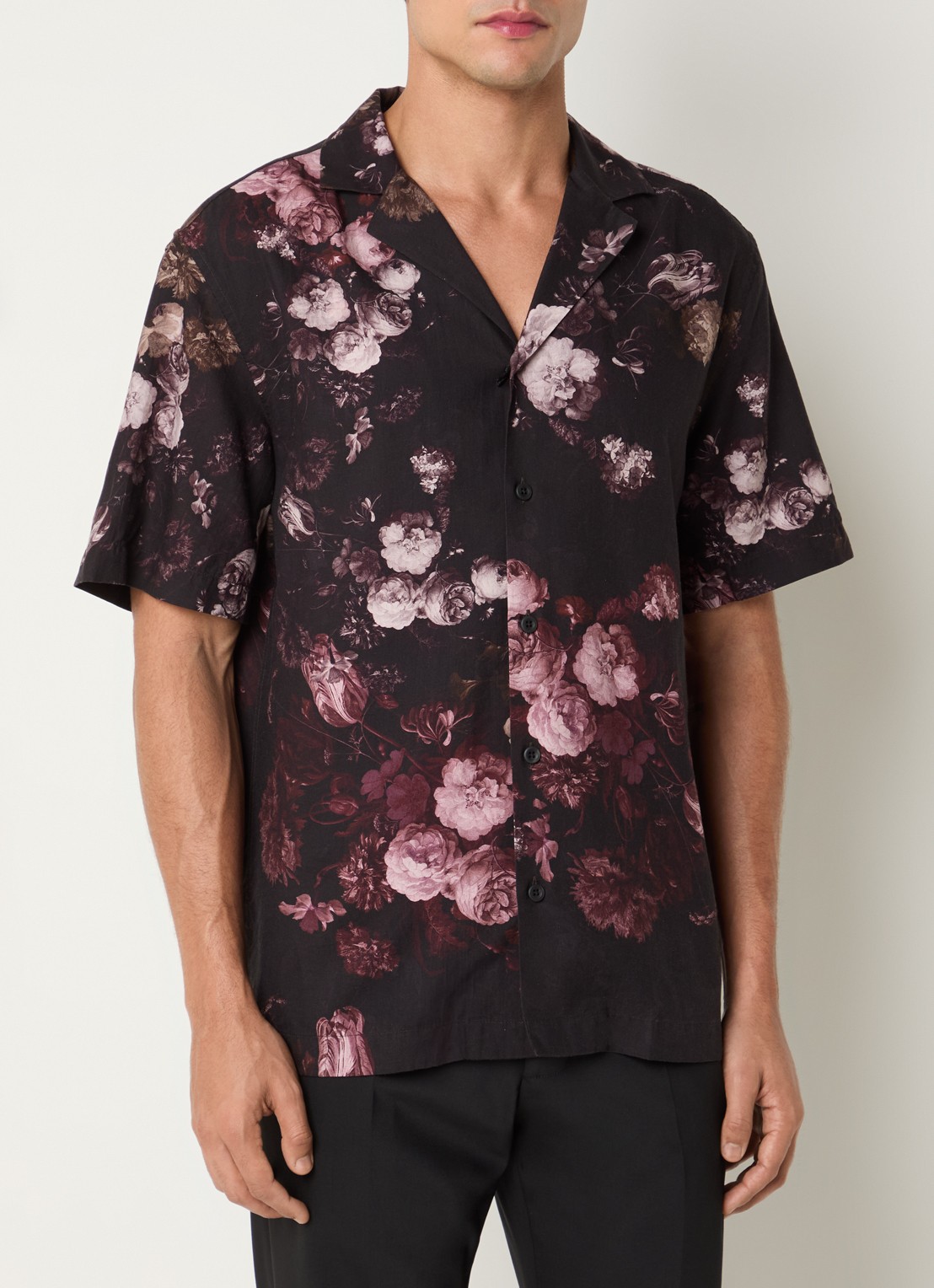 Strellson Clint regular fit overhemd met bloemenprint - detail zwart