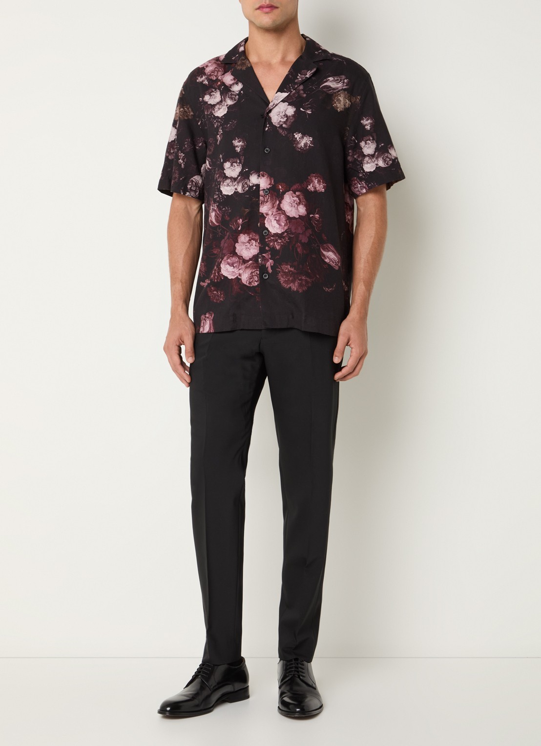 Strellson Clint regular fit overhemd met bloemenprint - voorkant 4 zwart
