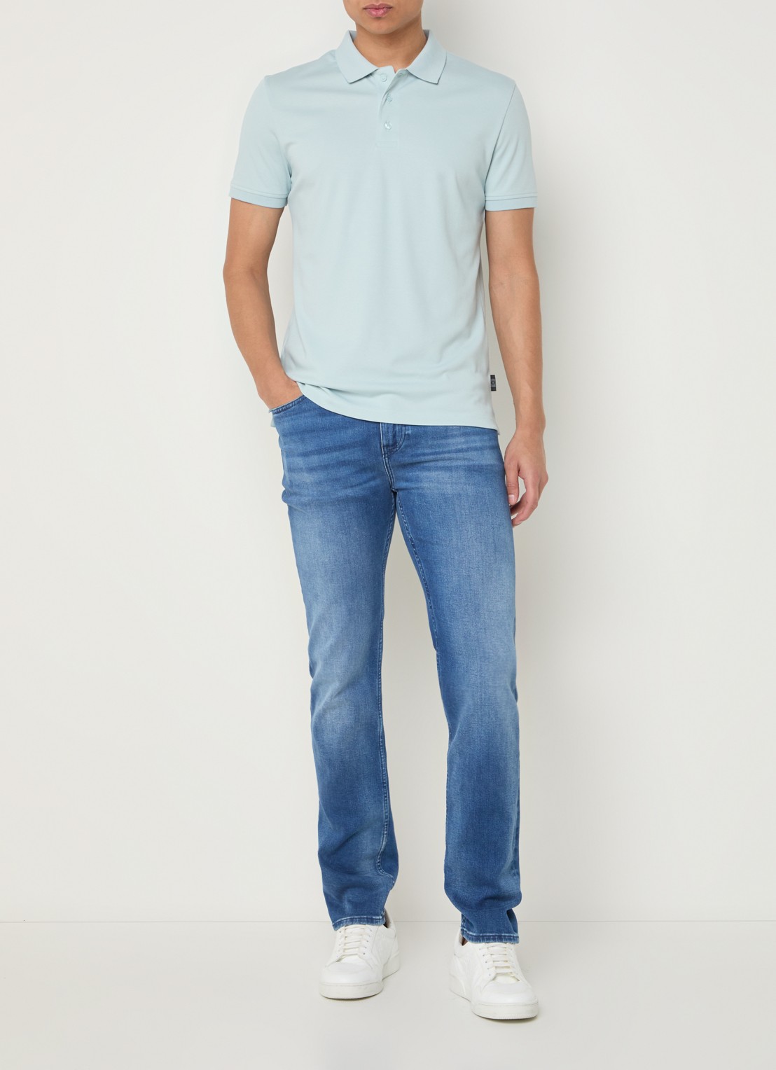 Strellson Edgar regular fit polo met stretch - voorkant 3 blauwgrijs