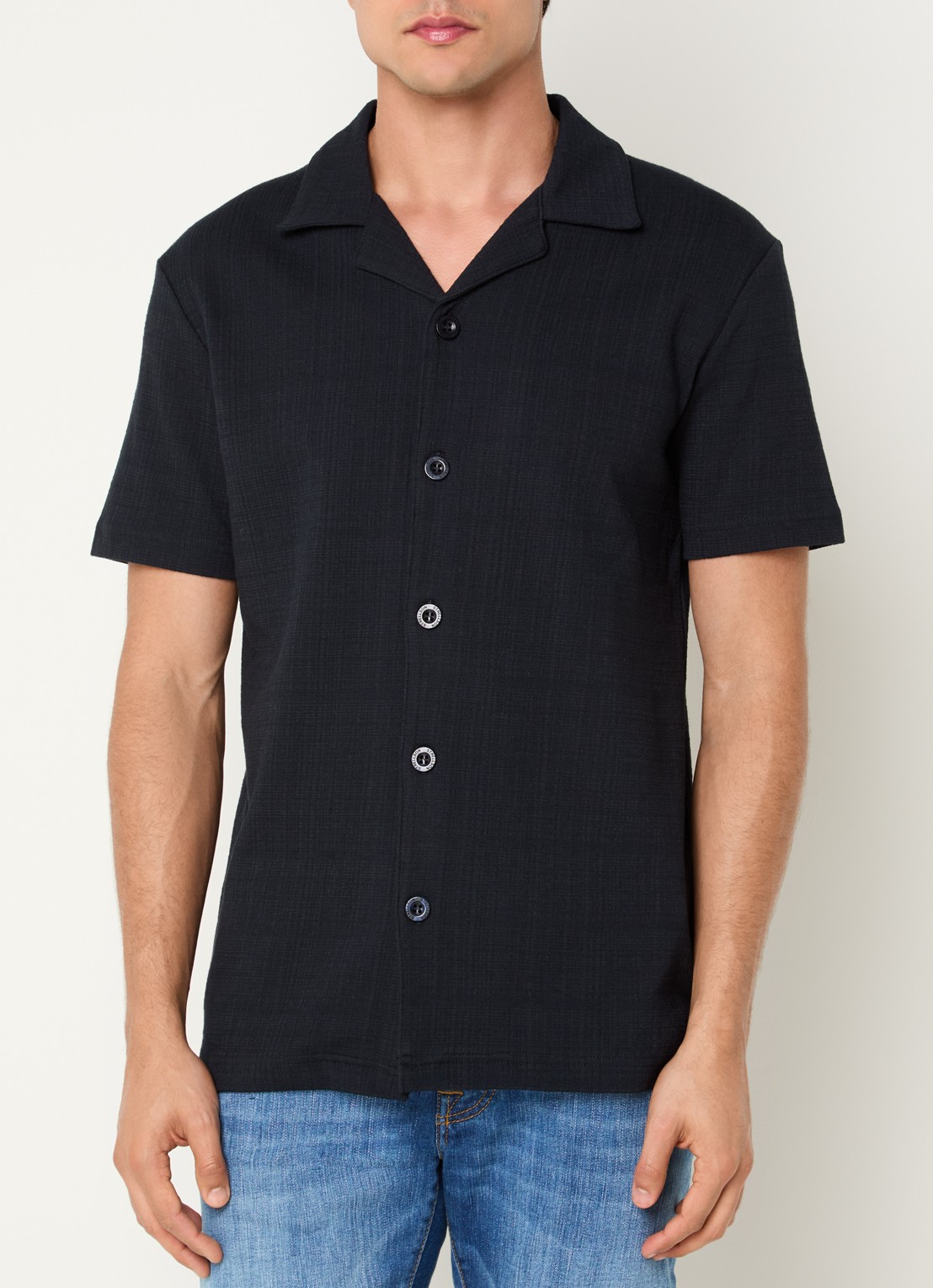 Strellson Filip regular fit overhemd met structuur - detail blauw