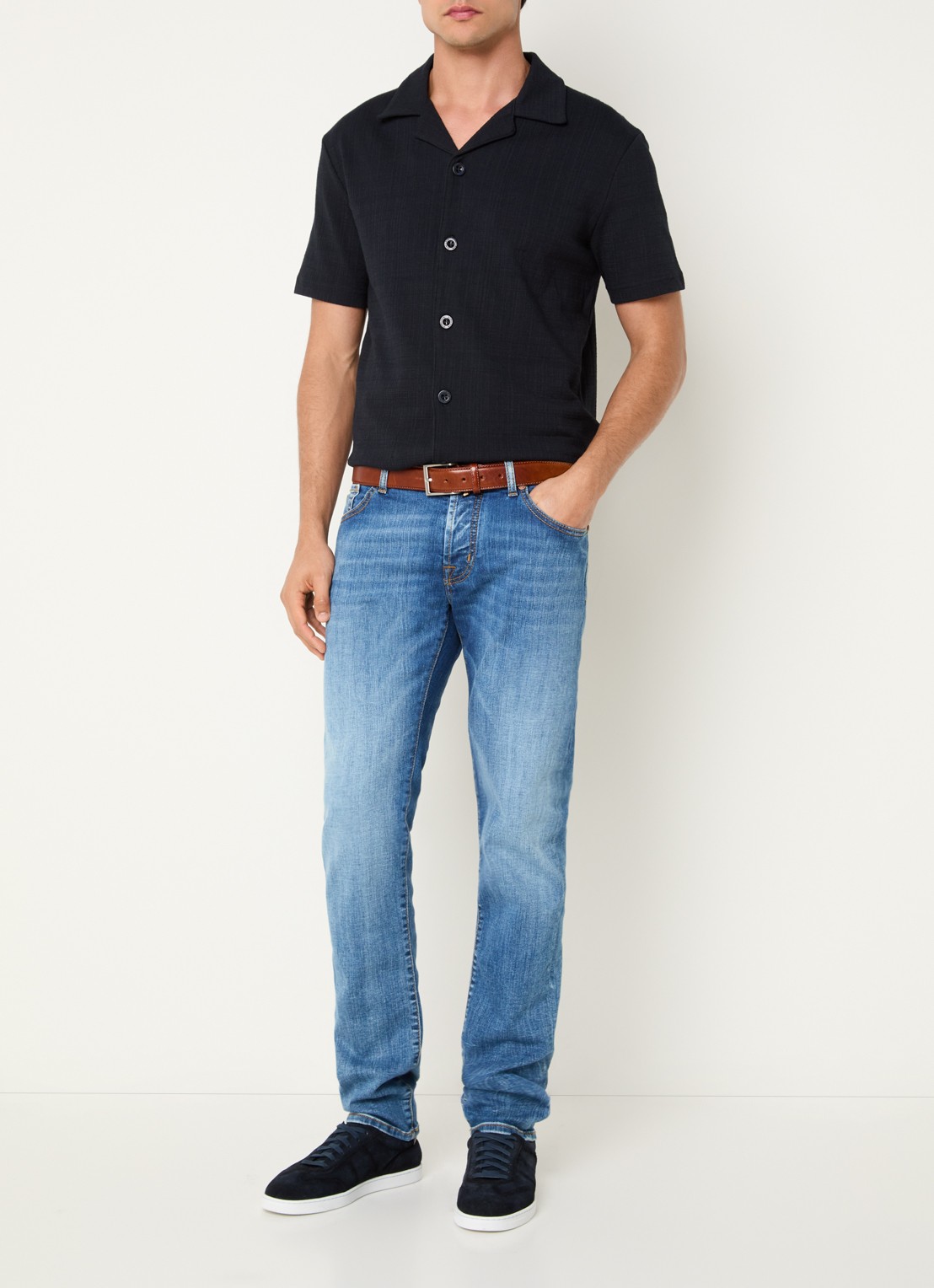 Strellson Filip regular fit overhemd met structuur - voorkant 4 blauw