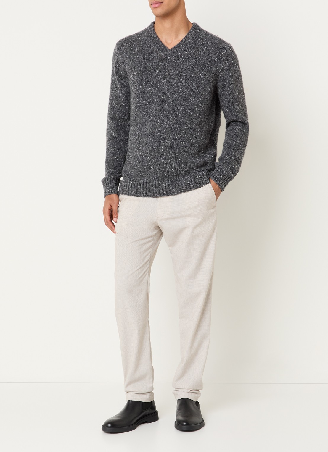 Strellson Grofgebreide pullover in wolblend  - voorkant 3 grijs