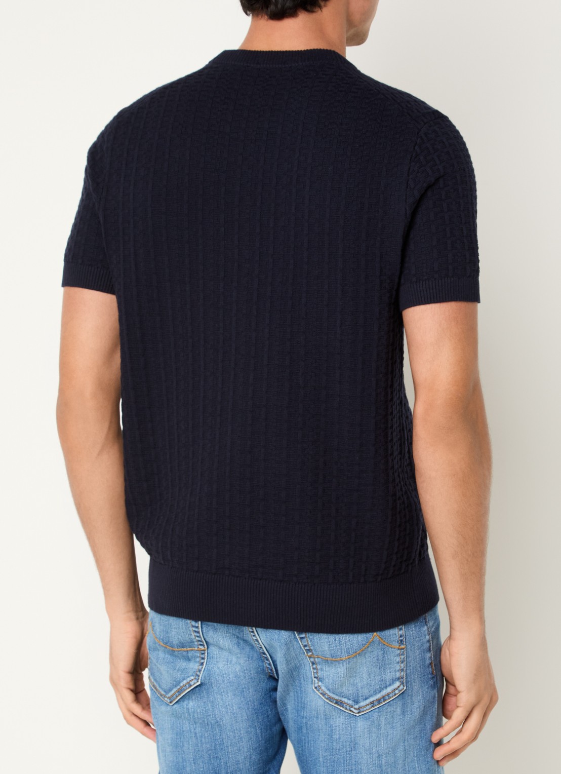 Strellson Grofgebreide pullover met logo - achterkant donkerblauw
