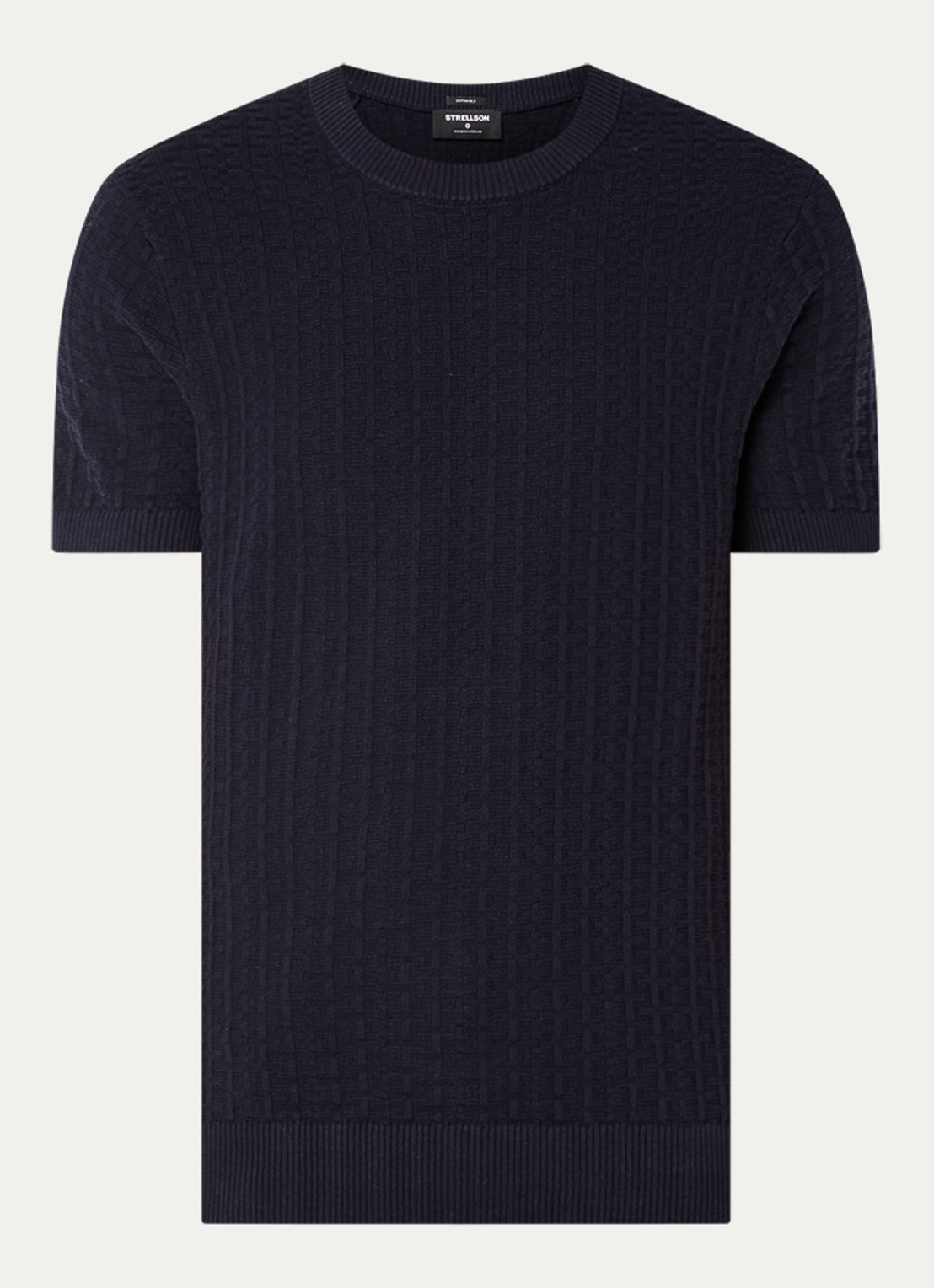 Strellson Grofgebreide pullover met logo - voorkant 3 donkerblauw