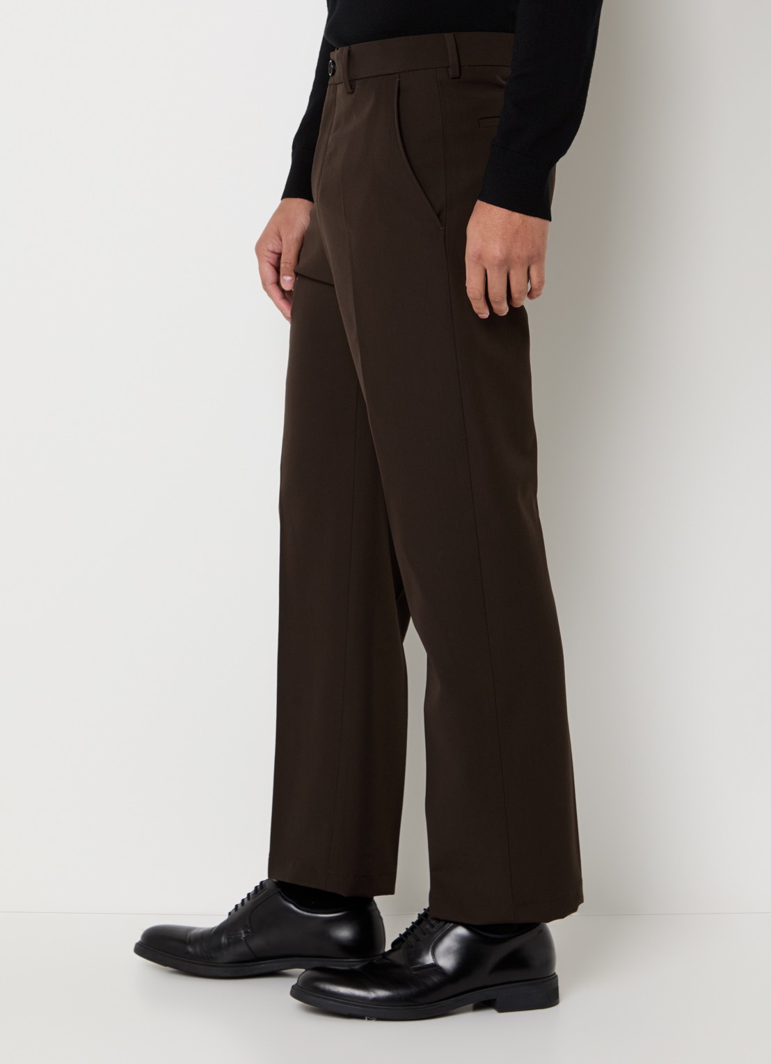 Strellson Joe straight fit pantalon van scheerwol met persplooi - detail 2 donkerbruin