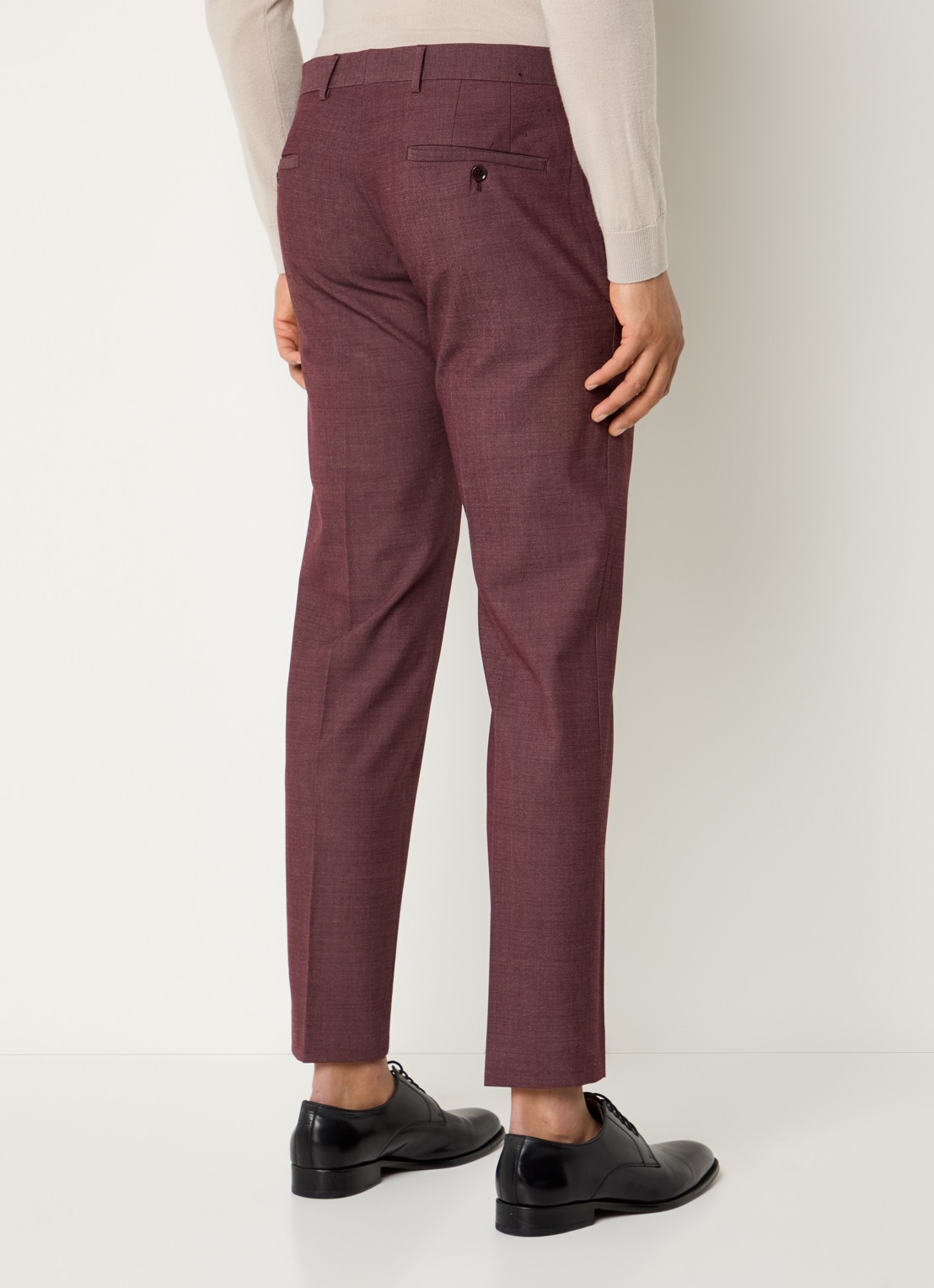 Strellson Kynd slim fit pantalon in wolblend met steekzakken - achterkant bordeauxrood