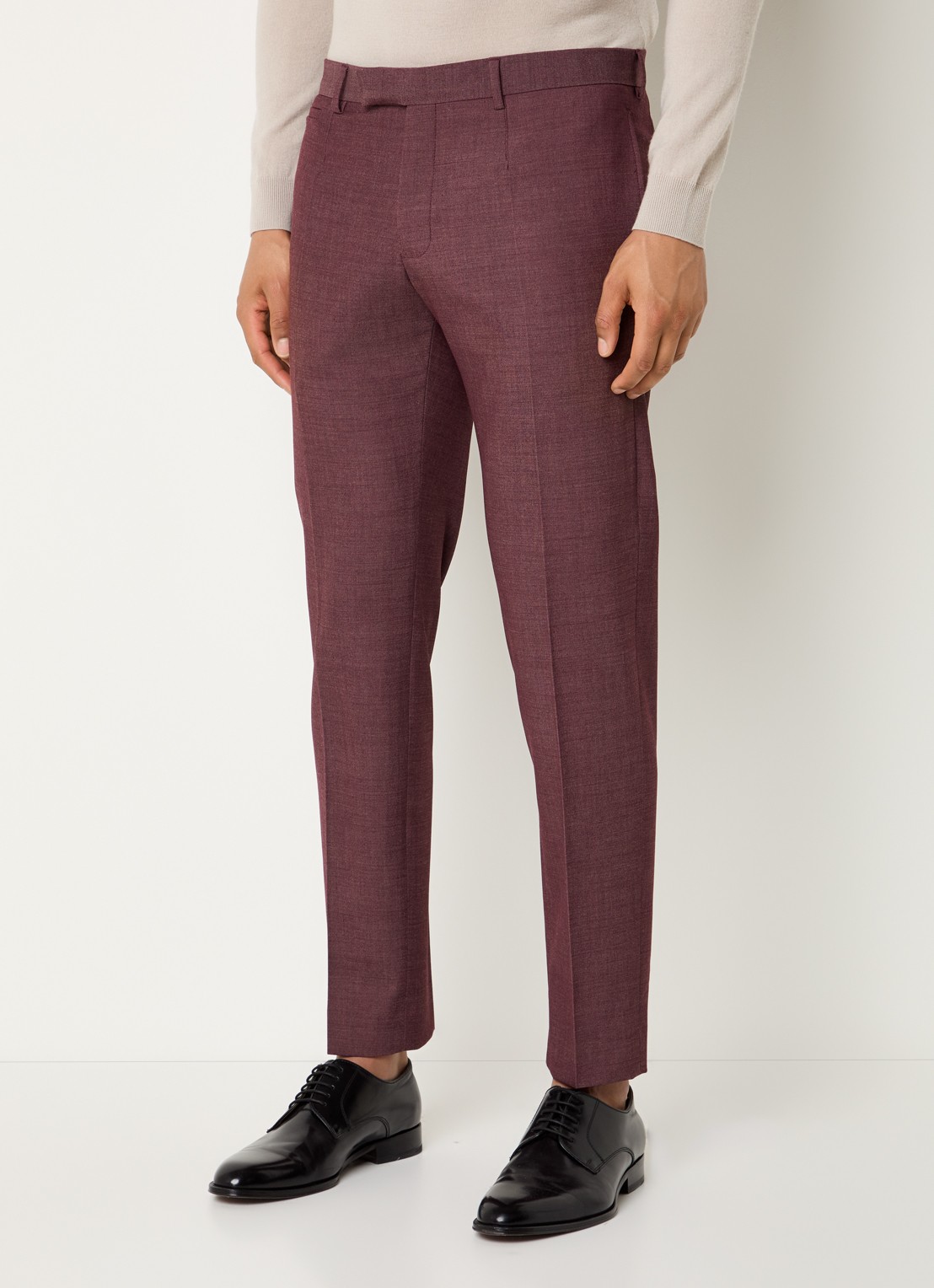 Strellson Kynd slim fit pantalon in wolblend met steekzakken - detail 4 bordeauxrood