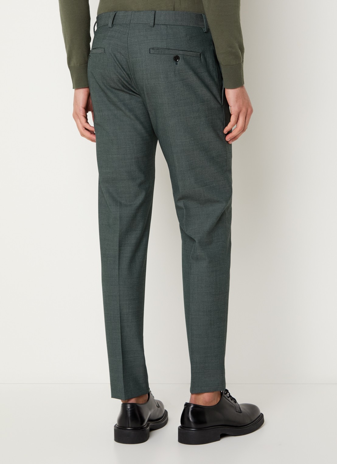 Strellson Kynd slim fit pantalon in wolblend met steekzakken - achterkant olijfgroen