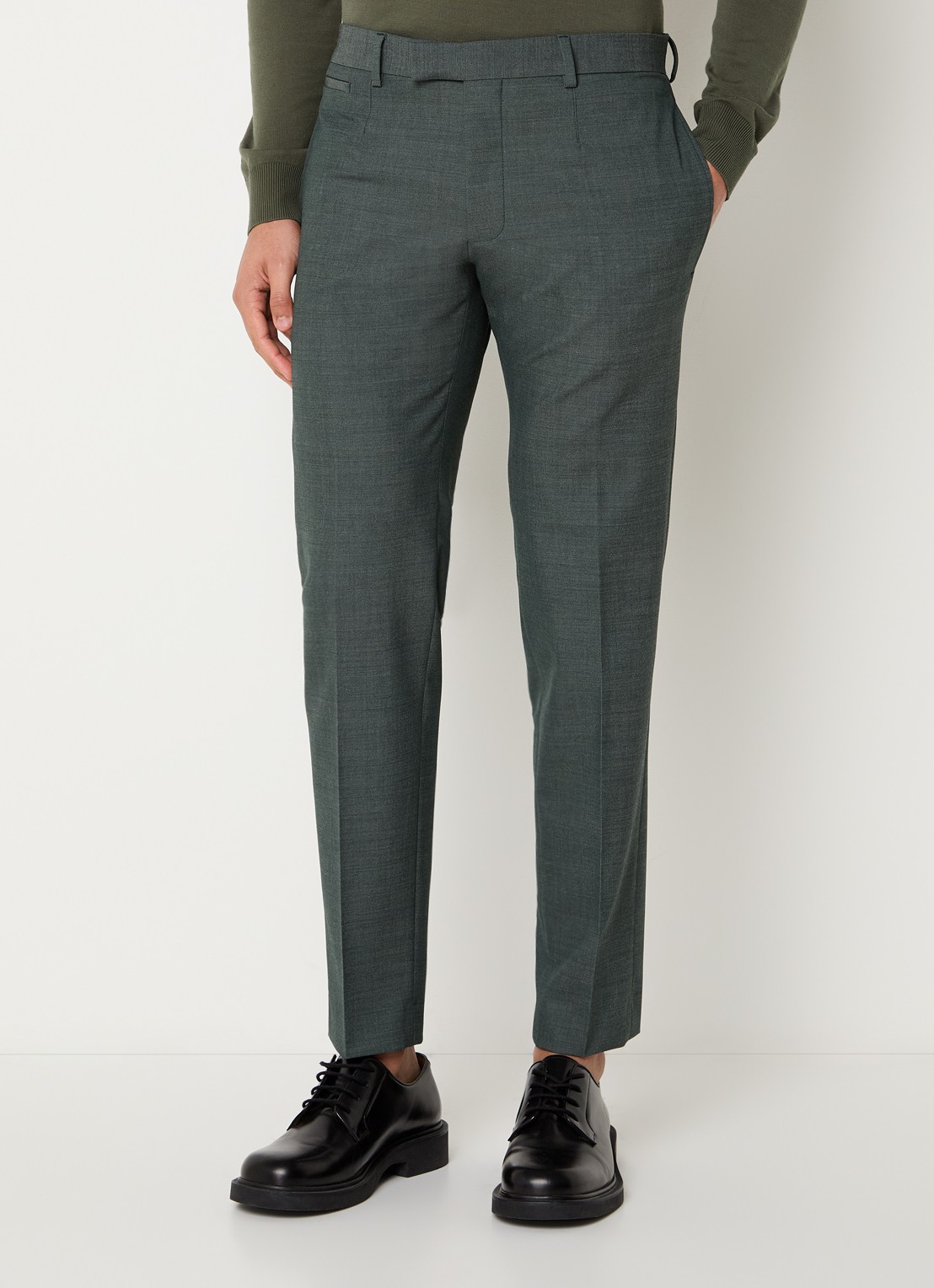Strellson Kynd slim fit pantalon in wolblend met steekzakken - detail 2 olijfgroen